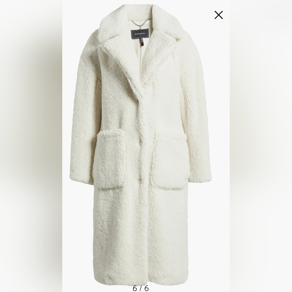 Women's Cream Teddy CoatBCBGMAXAZRIA Notch Collar Faux Shearling Long Coat Stay